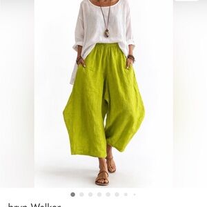 Bryn Walker chartreuse linen pants and tank set NWT